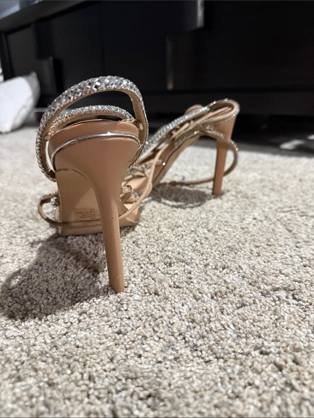 Steve Madden Beige Lace-Up Heels with Crystal Straps